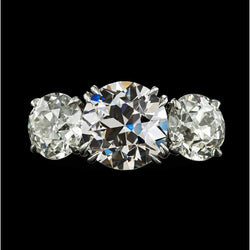 3 Stone Ring Round Old Mine Cut Natural Earth Mined Diamond Double Prong Set 6.50 Carats