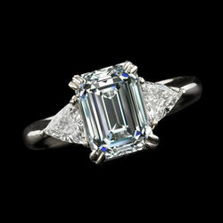 3 Stone Trillion & Emerald Natural Earth Mined Diamond Ring Double Prong Set 7.25 Carats