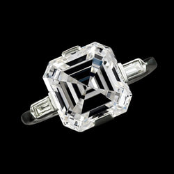 Ladies 3 Stone Asscher & Baguette Genuine Diamond Ring 8.75 Carats Gold