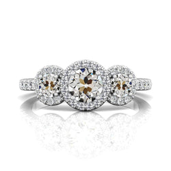 Round Old Cut Genuine Natural Earth Mined Diamond Halo Wedding Ring 3 Stone Style 6 Carats