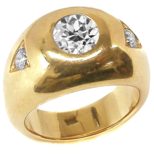 Yellow Gold Men's Ring Old Cut Round Diamonds Three Stone 2.25 Carats - Three Stone Ring-harrychadent.ca