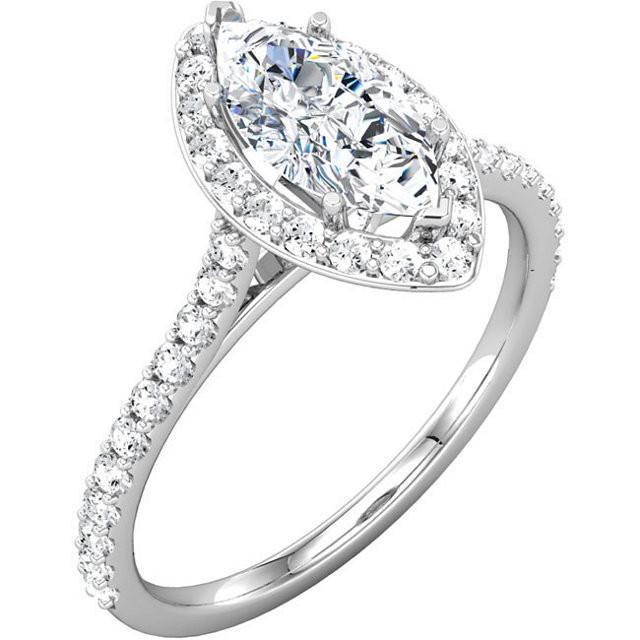 Marquise & Round Brilliant Diamonds 2.51 Ct. Halo Engagement Ring WG - Halo Ring-harrychadent.ca