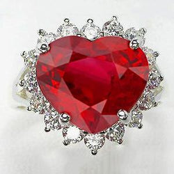 12.75 Ct Heart Shaped Red Ruby Natural Earth Mined Diamond Ring White Gold 14K New